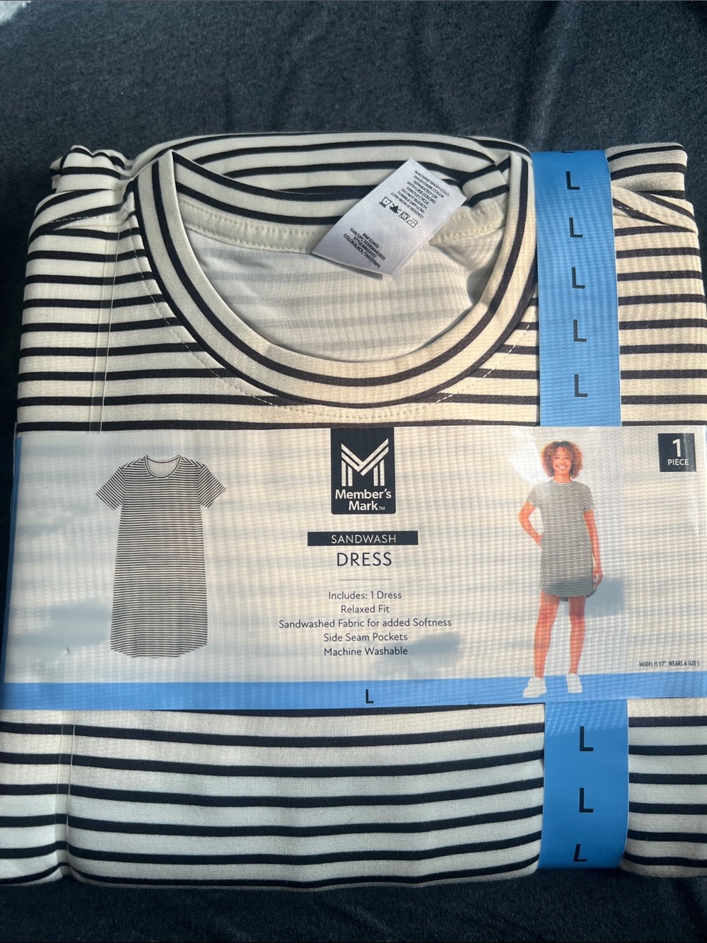 Member's Mark Women's Black & White Striped Sandwash Dress